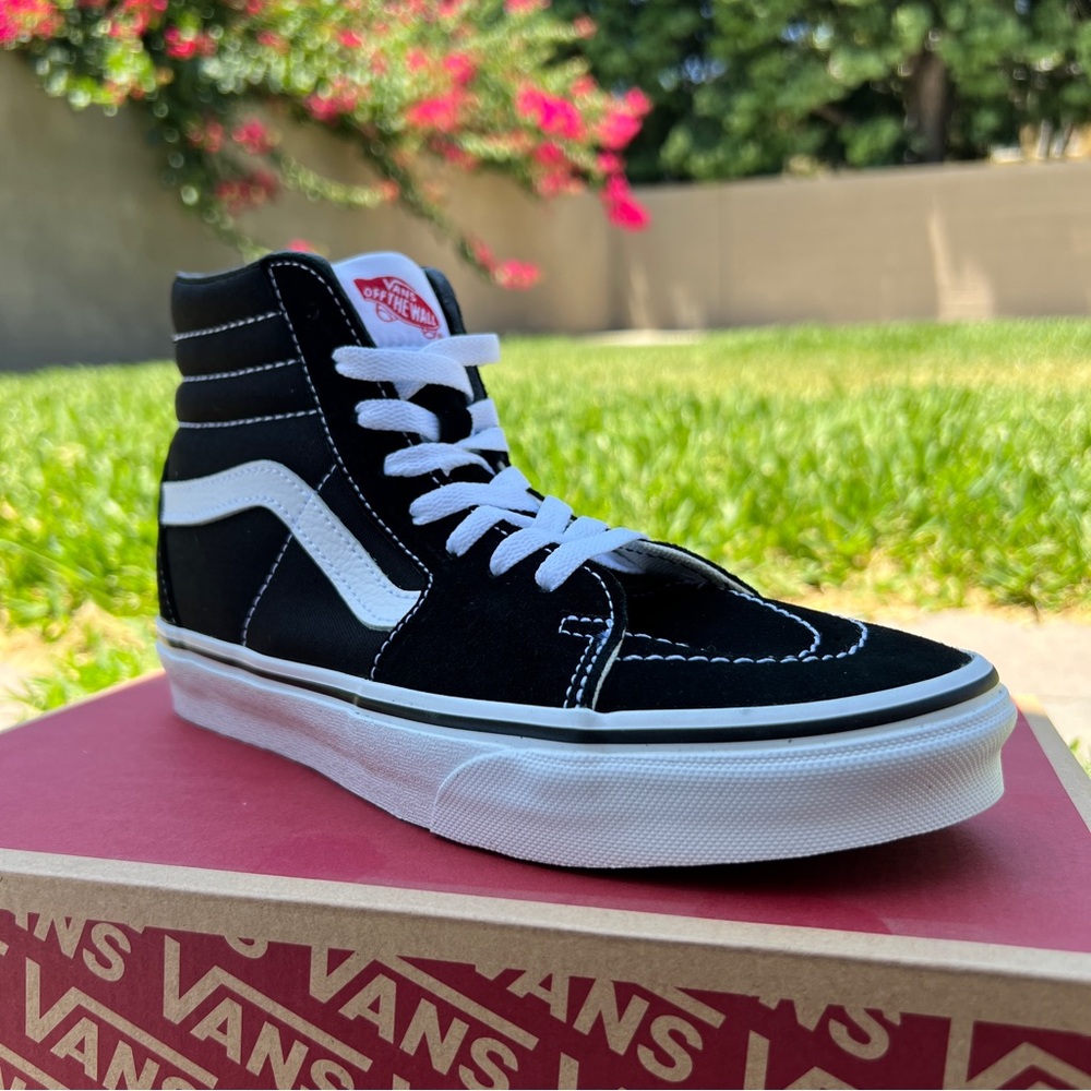 Vans SK8 HI Men 6.5 Shoes Women 8 Black Leather Canvas High Top Skateboard